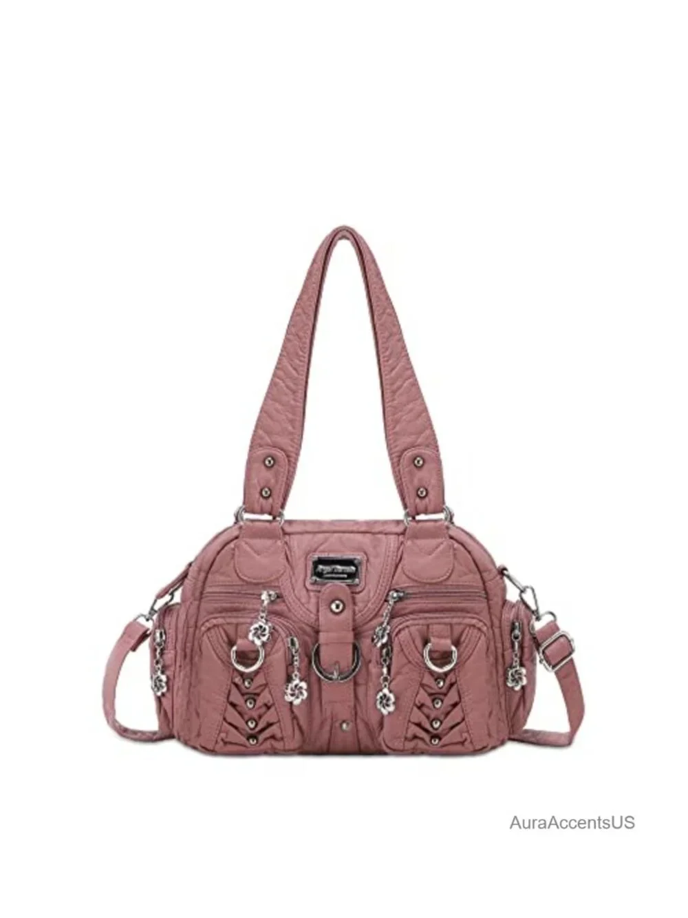 Vegan Leather Hobo Handbag Crossbody Shoulder Bag Multipocket Soft Purse